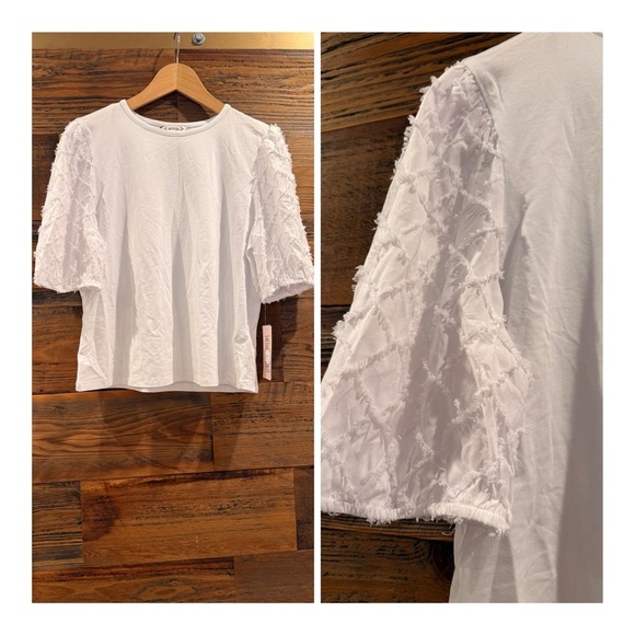 Nanette Lepore White Boxy Ruffled Short Sleeve Tee NWT - Picture 1 of 7
